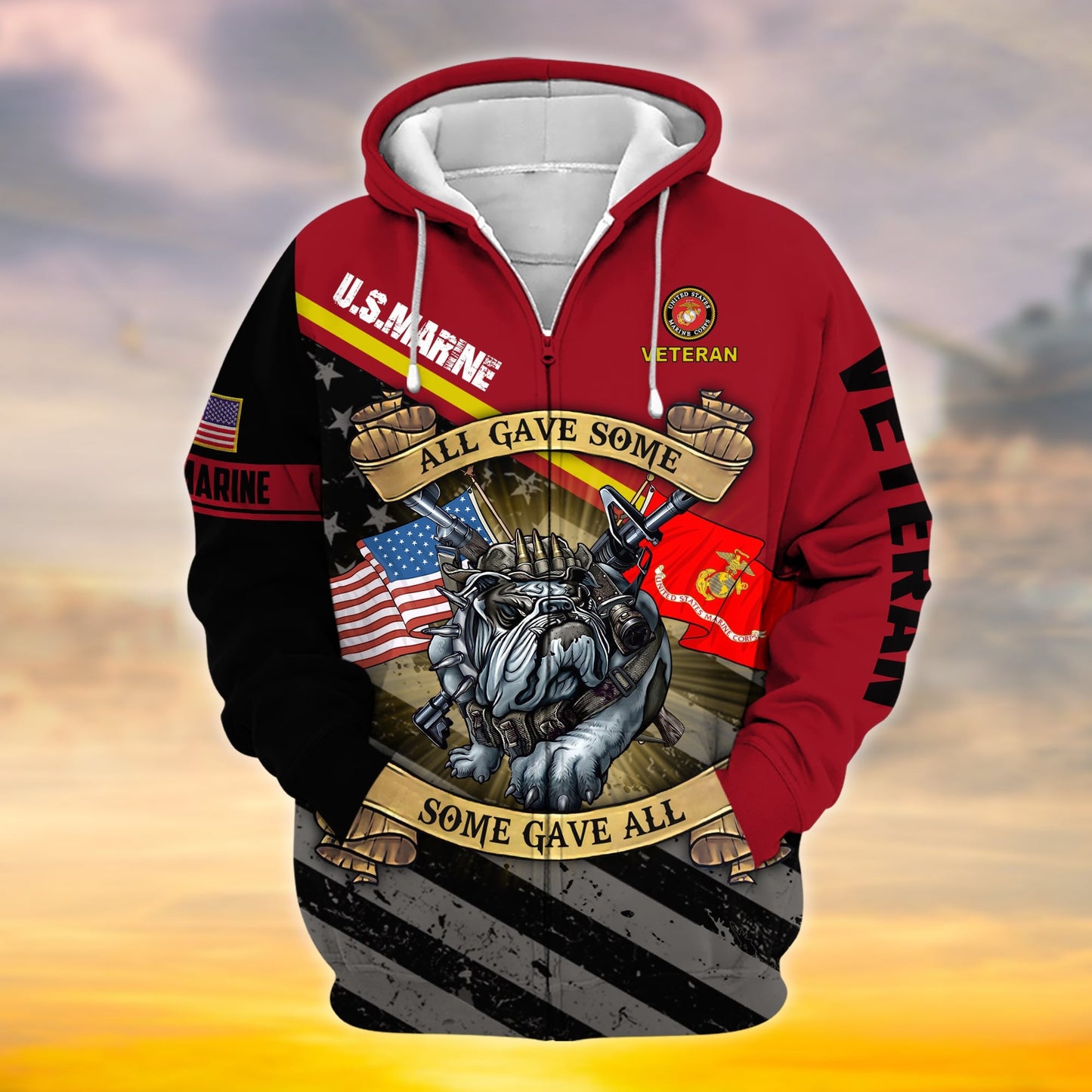 Frenzidea Premium Proudly Served Multiservice US Veteran Zip Hoodie