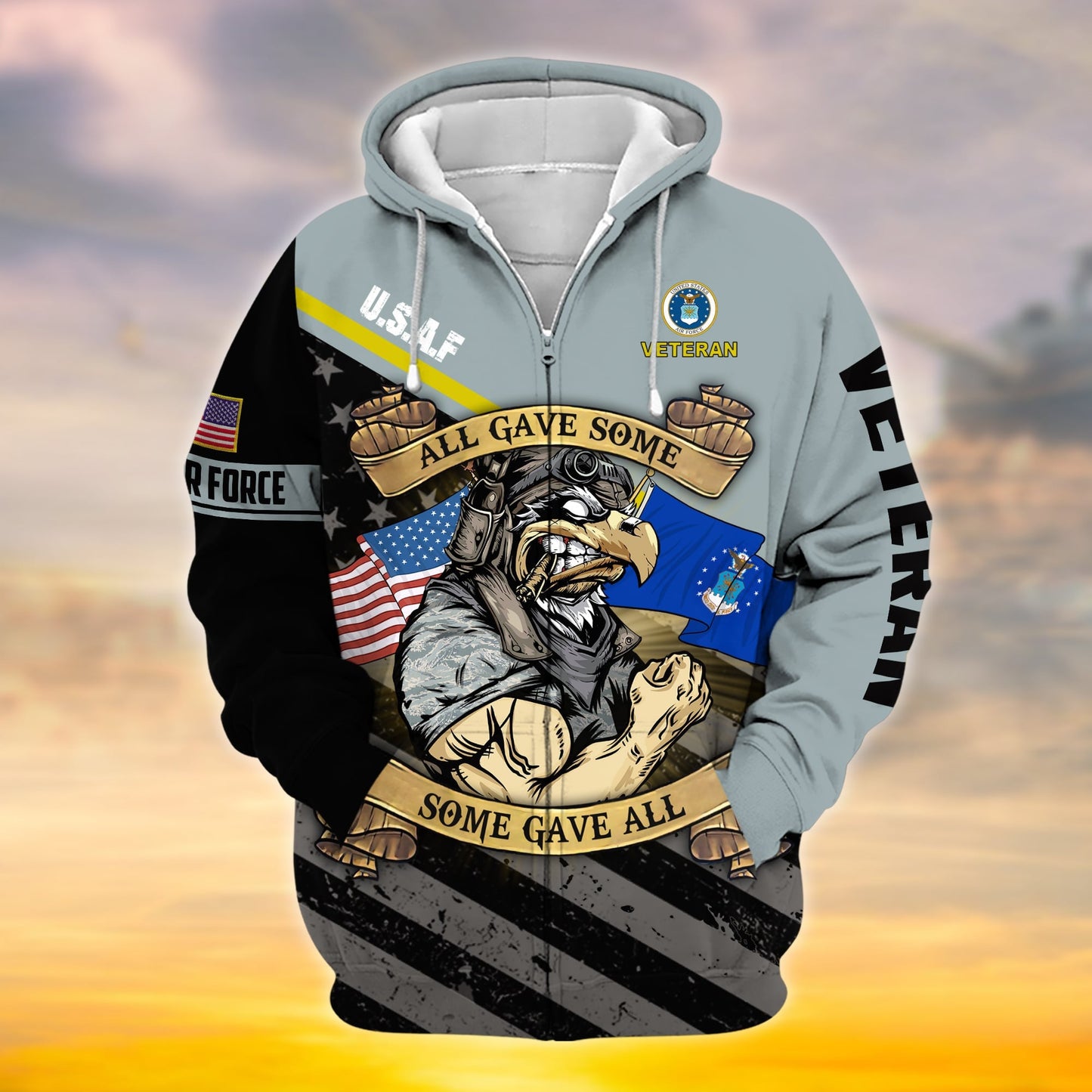 Frenzidea Premium Proudly Served Multiservice US Veteran Zip Hoodie
