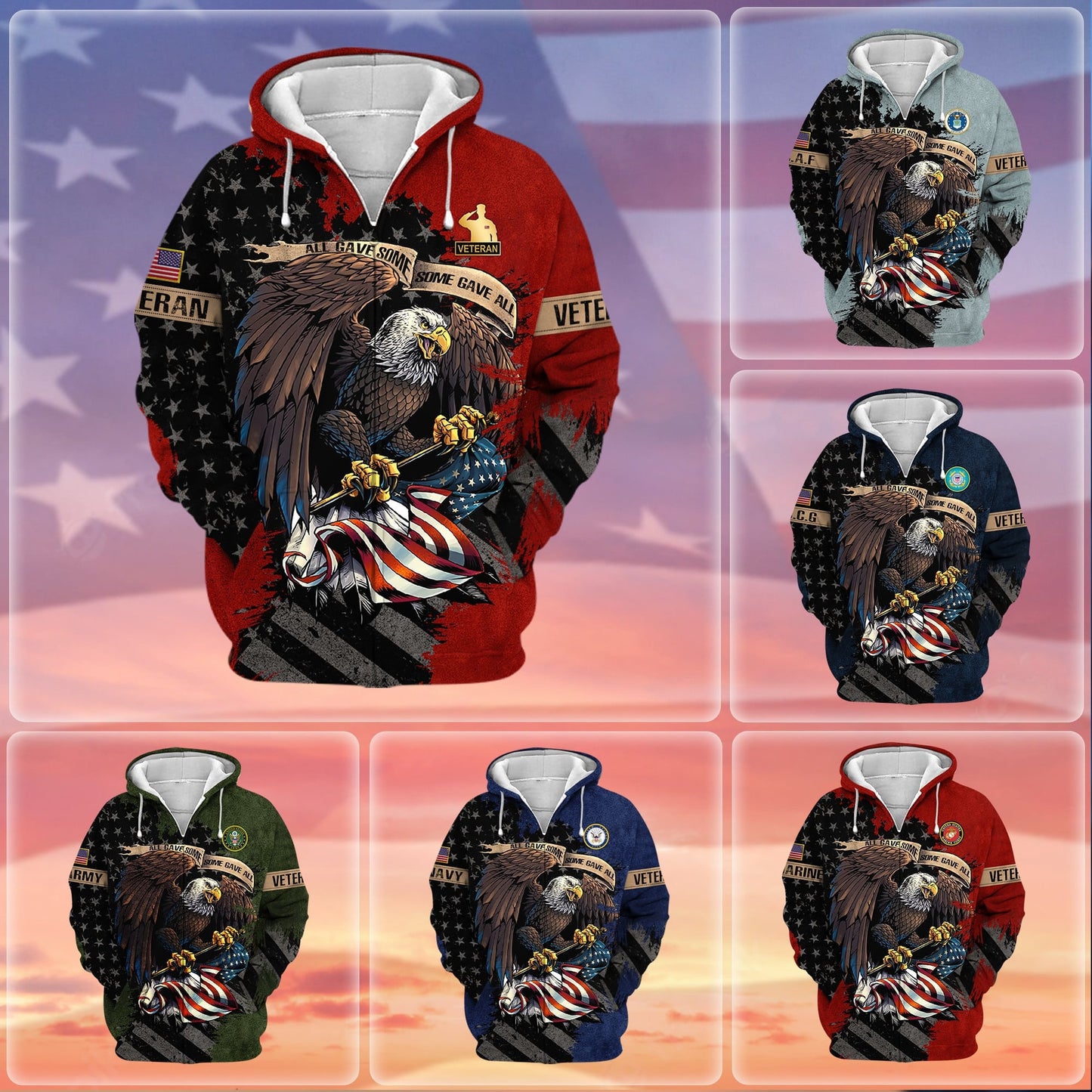 Frenzidea Premium Eagle US Veteran Zip Hoodie