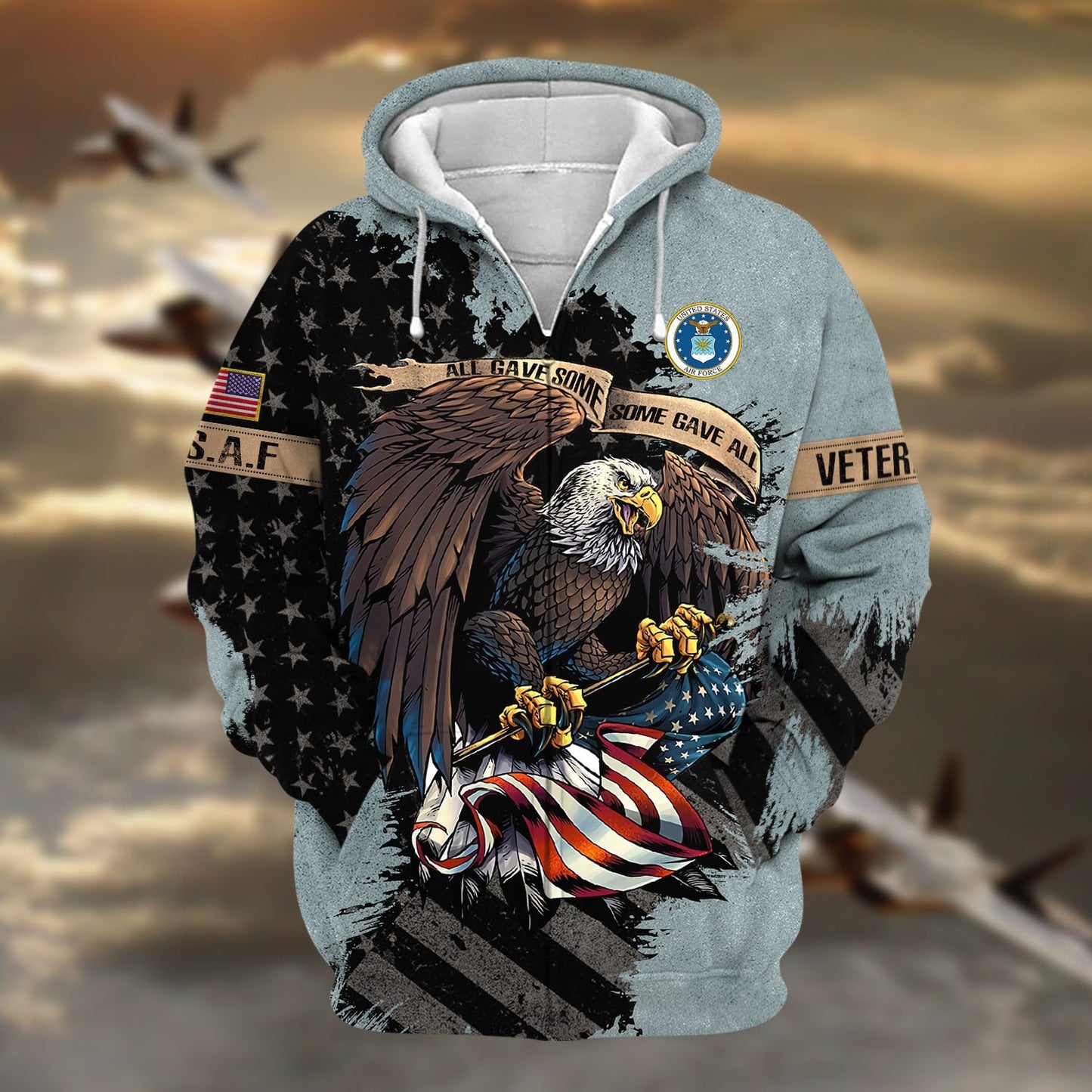 Frenzidea Premium Eagle US Veteran Zip Hoodie