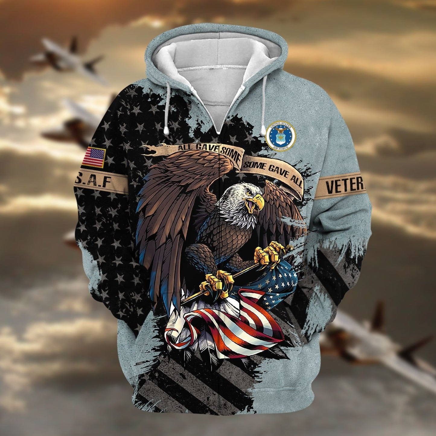 Frenzidea Premium Eagle US Veteran Zip Hoodie