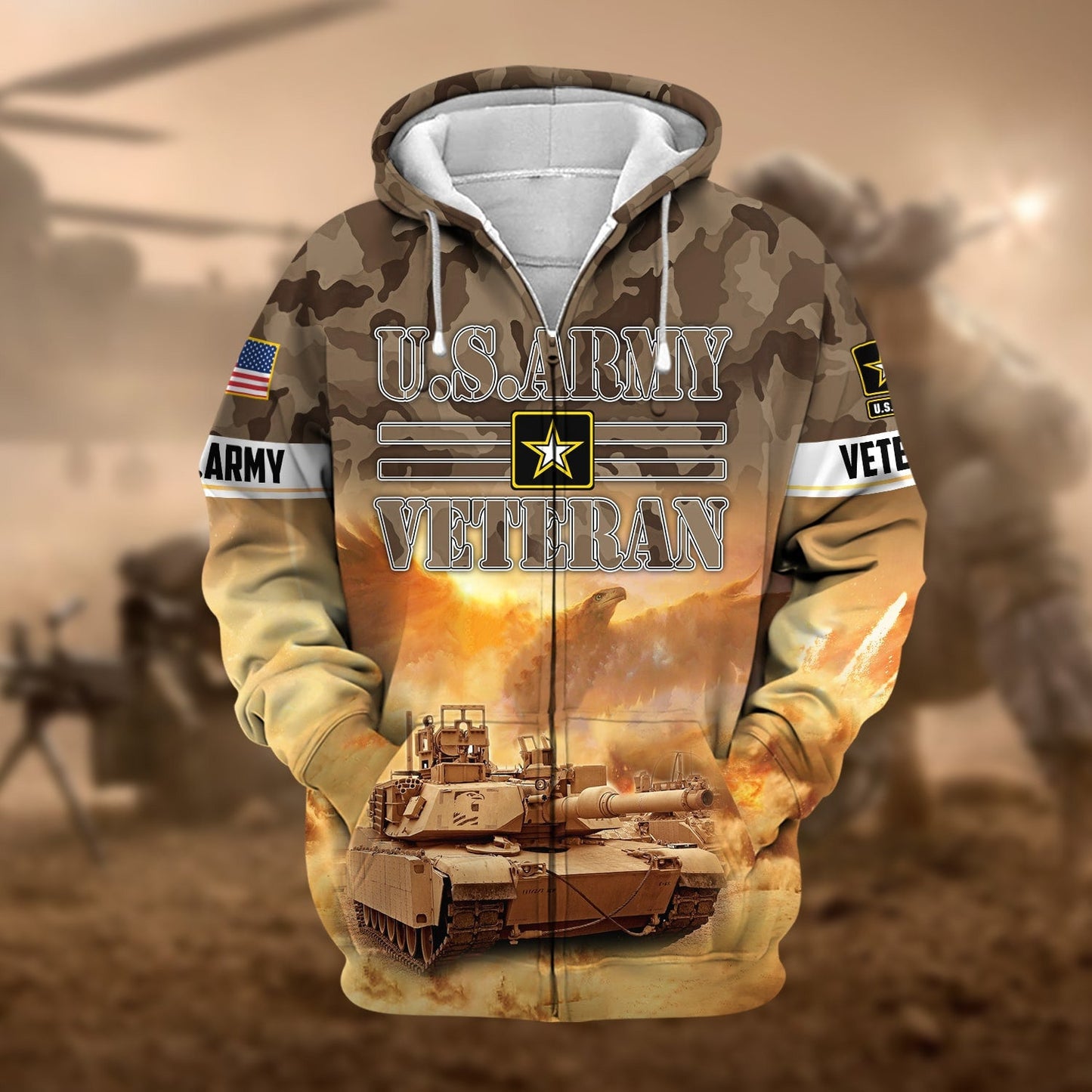 Frenzidea Premium Proudly Served Multiservice US Veteran Zip Hoodie