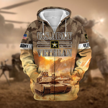 Frenzidea Premium Proudly Served Multiservice US Veteran Zip Hoodie