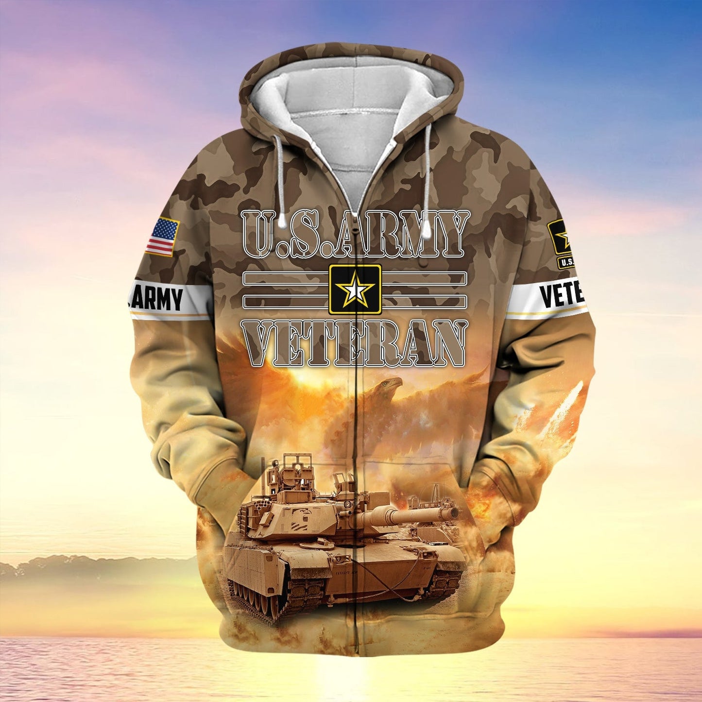 Frenzidea Premium Proudly Served Multiservice US Veteran Zip Hoodie