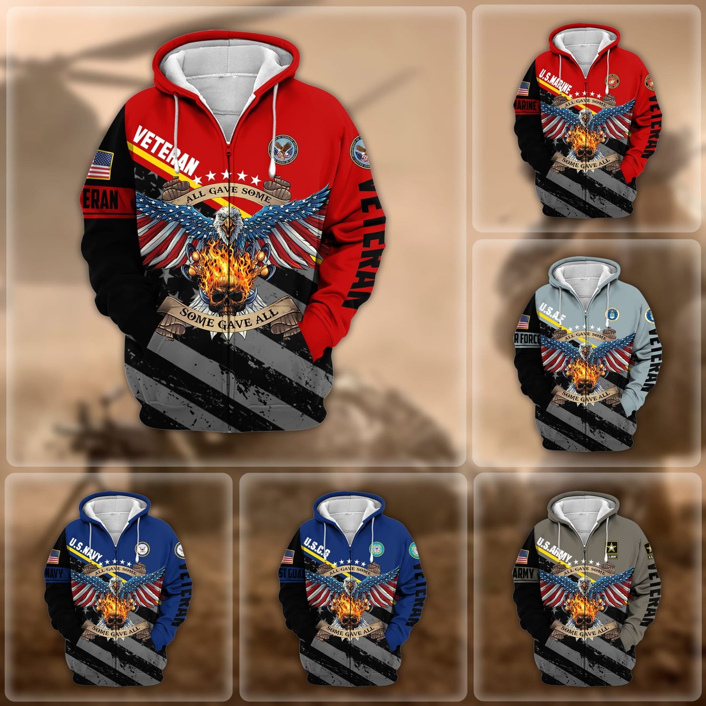 Frenzidea Premium Eagle US Veteran Zip Hoodie