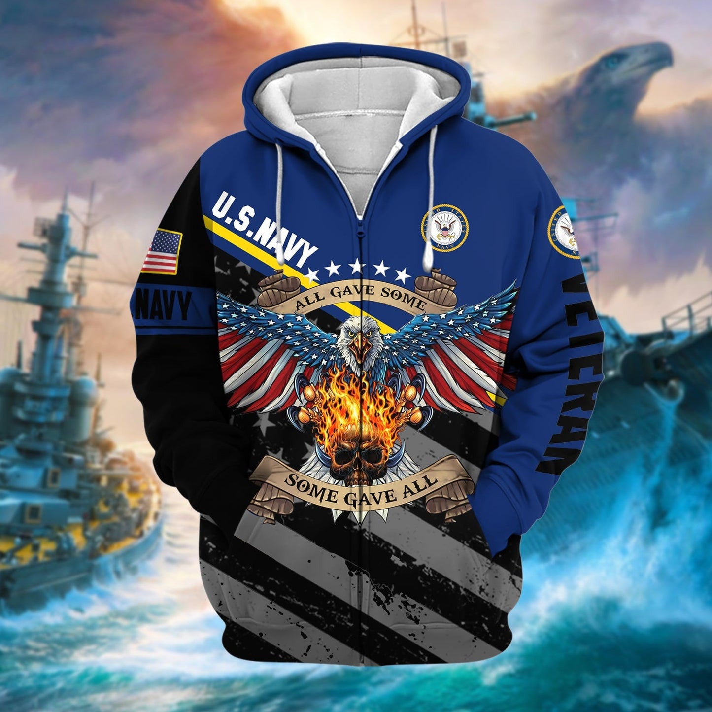 Frenzidea Premium Eagle US Veteran Zip Hoodie