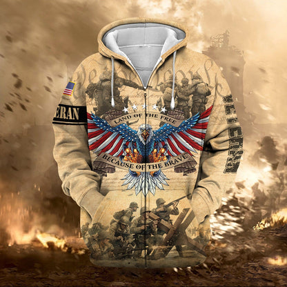 Frenzidea Premium Land Of The Free US Veteran Zip Hoodie