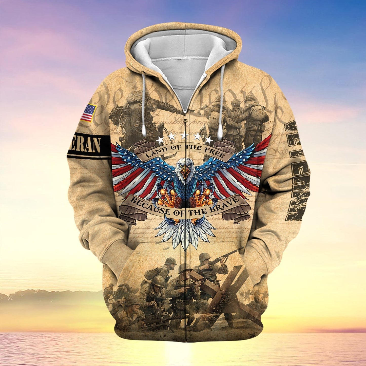 Frenzidea Premium Land Of The Free US Veteran Zip Hoodie