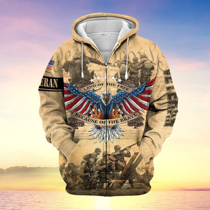 Frenzidea Premium Land Of The Free US Veteran Zip Hoodie