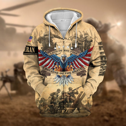 Frenzidea Premium Land Of The Free US Veteran Zip Hoodie