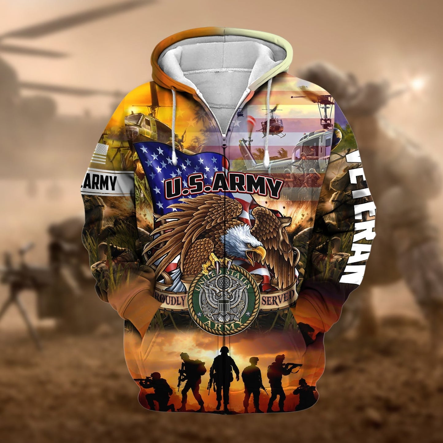 Frenzidea Premium Honoring All Who Served US Veteran Zip Hoodie