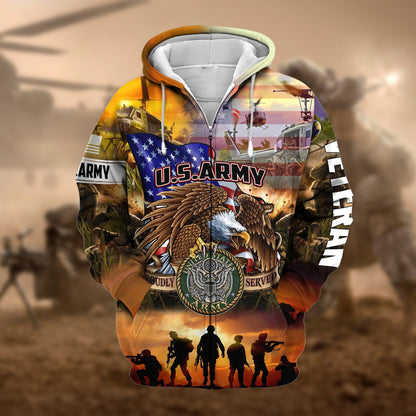 Frenzidea Premium Honoring All Who Served US Veteran Zip Hoodie