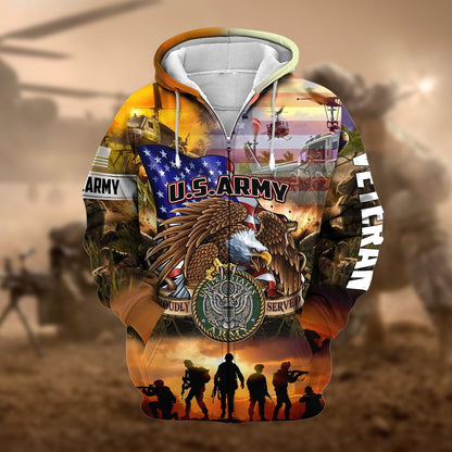 Frenzidea Premium Honoring All Who Served US Veteran Zip Hoodie