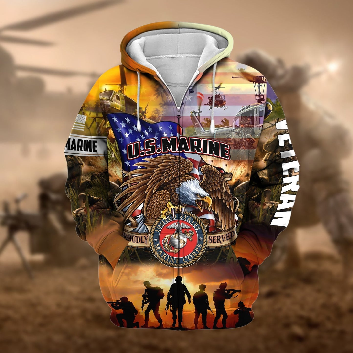 Frenzidea Premium Honoring All Who Served US Veteran Zip Hoodie