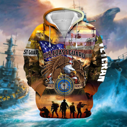 Frenzidea Premium Honoring All Who Served US Veteran Zip Hoodie