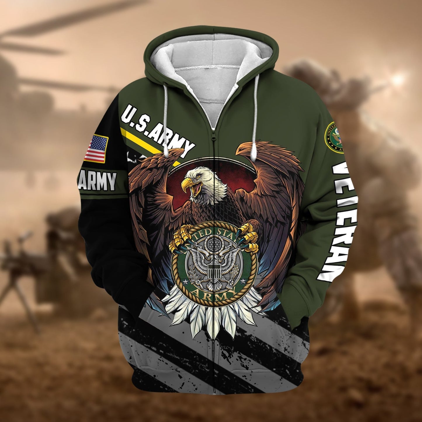 Frenzidea Premium Eagle US Veteran Zip Hoodie