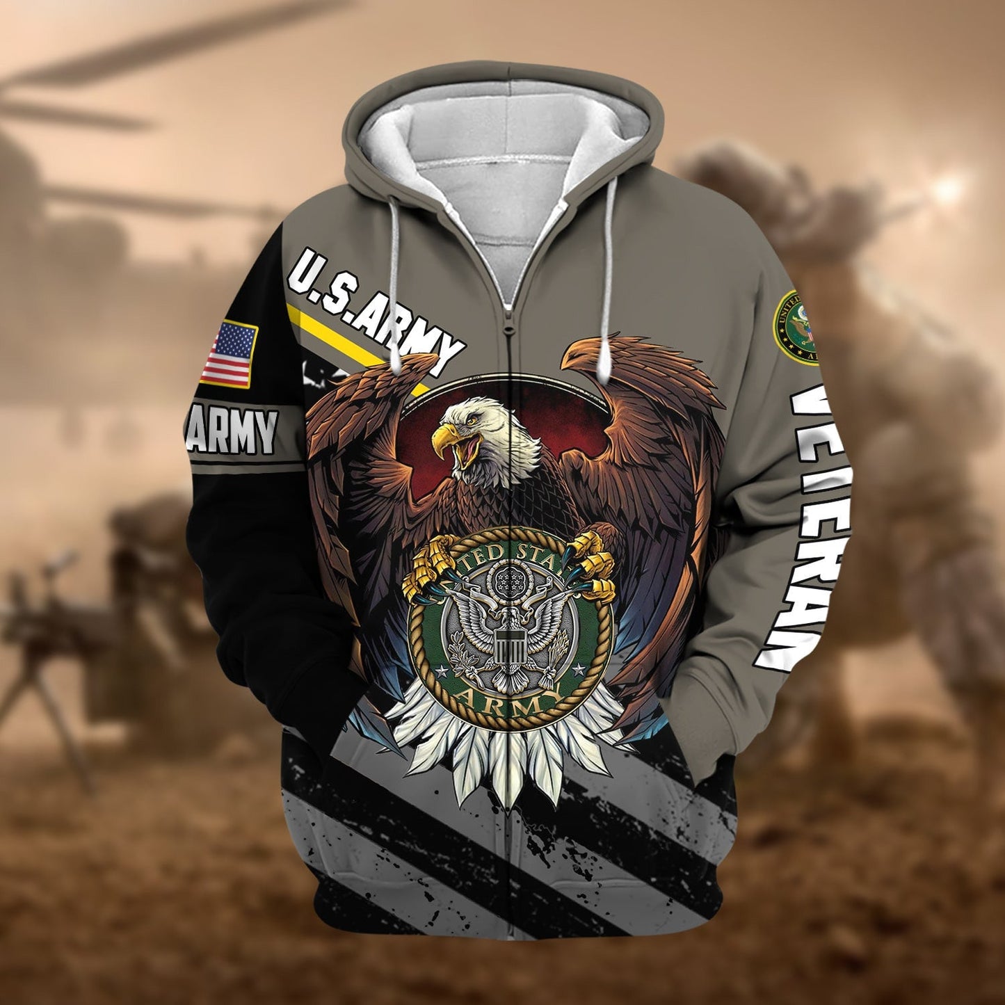 Frenzidea Premium Eagle US Veteran Zip Hoodie
