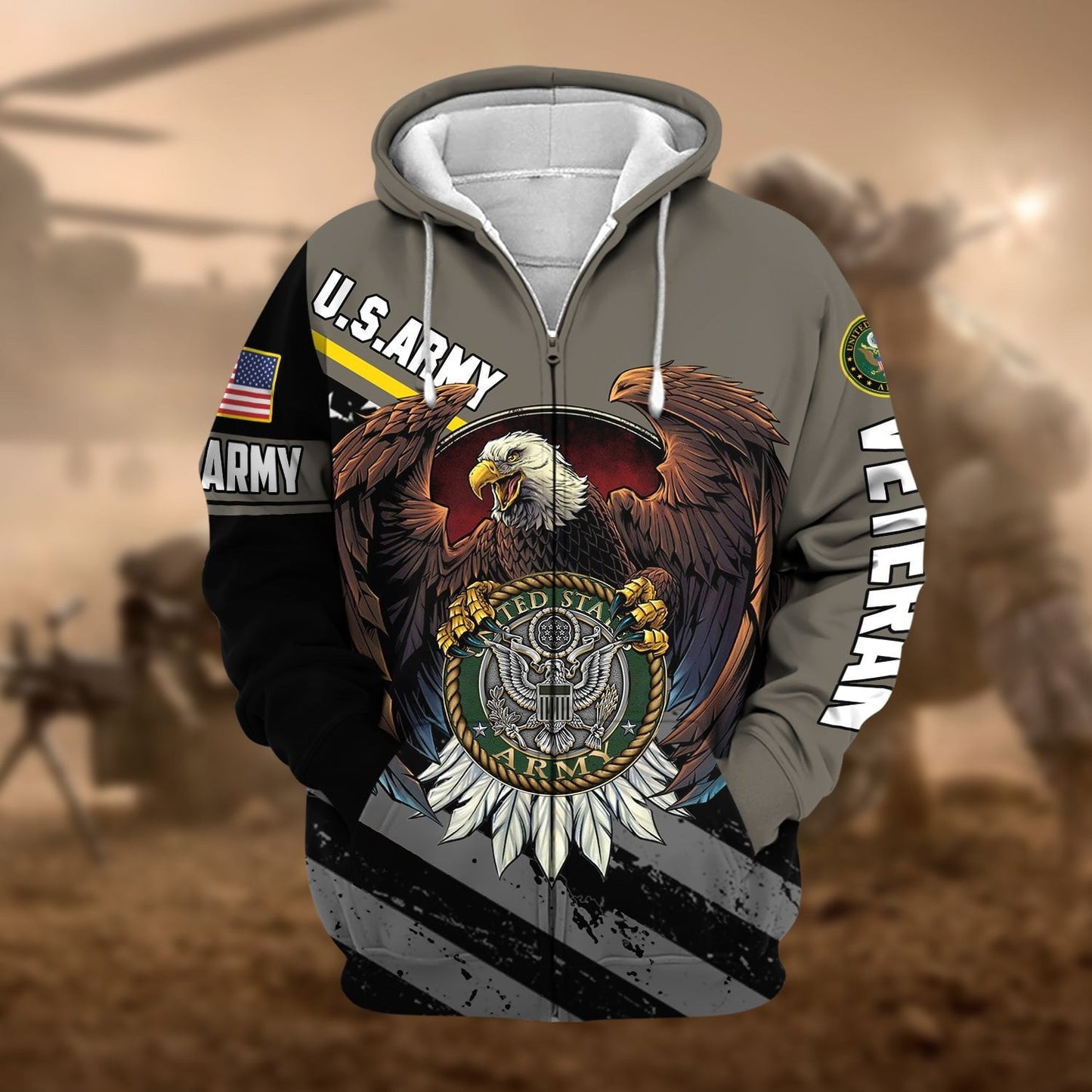 Frenzidea Premium Eagle US Veteran Zip Hoodie