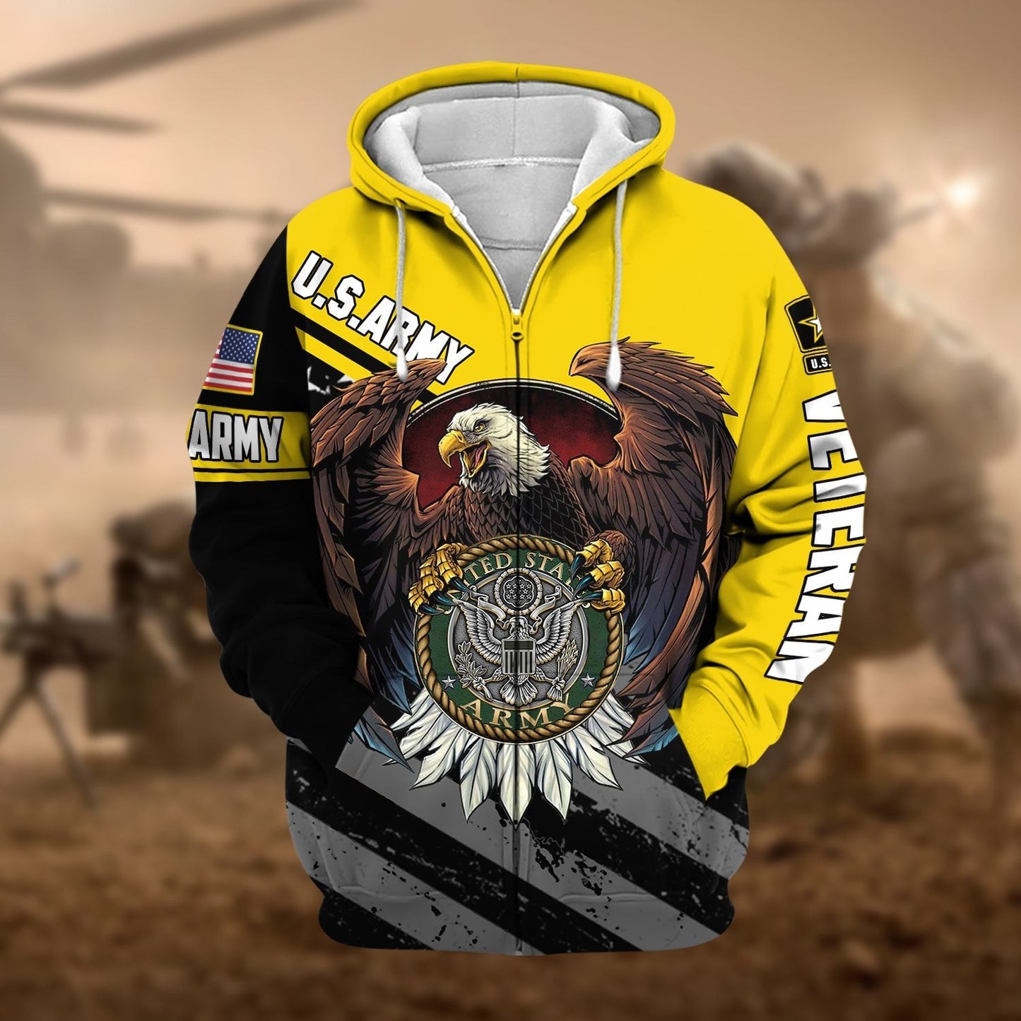 Frenzidea Premium Eagle US Veteran Zip Hoodie