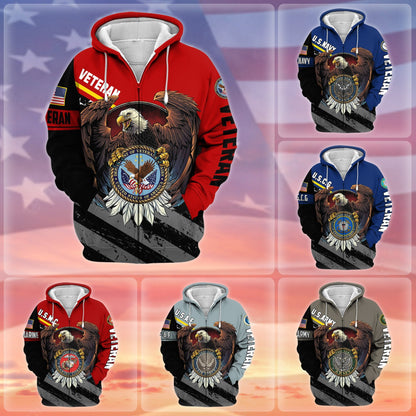 Frenzidea Premium Eagle US Veteran Zip Hoodie
