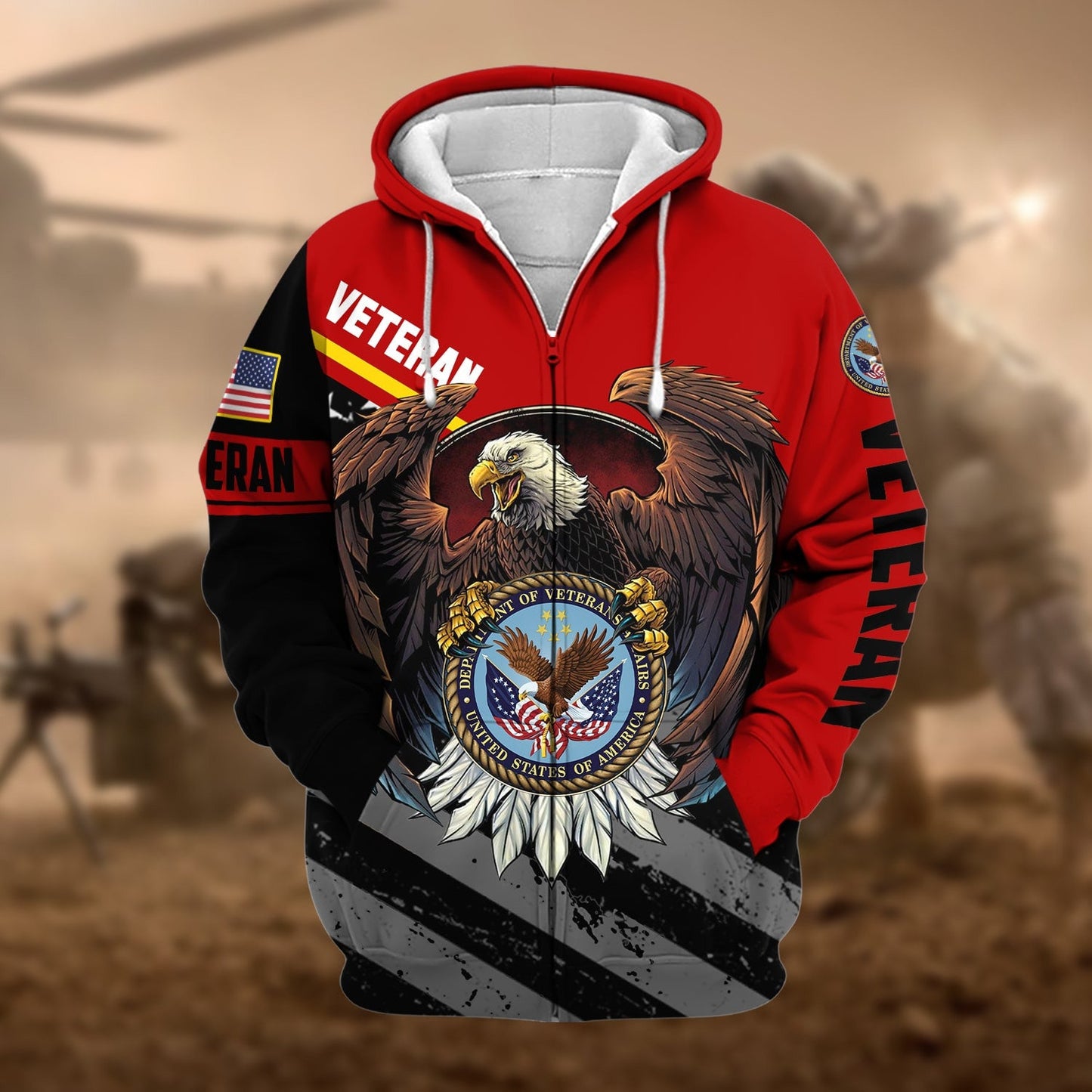 Frenzidea Premium Eagle US Veteran Zip Hoodie