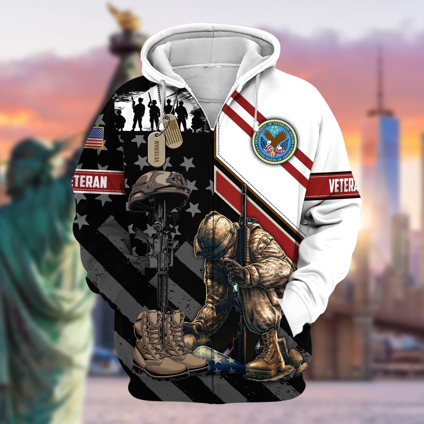 Frenzidea Unique Honoring All Who Served US Veteran Zip Hoodie