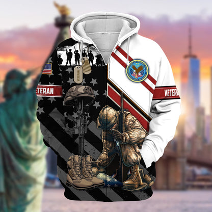 Frenzidea Unique Honoring All Who Served US Veteran Zip Hoodie
