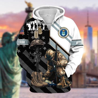 Frenzidea Unique Honoring All Who Served US Veteran Zip Hoodie