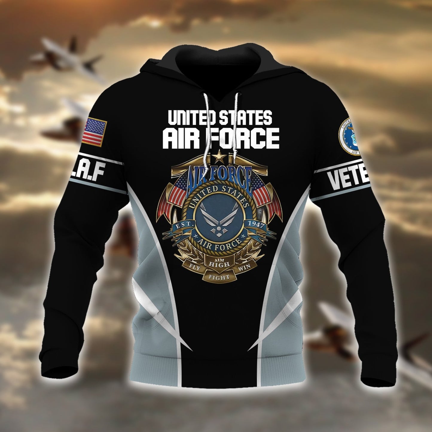 Frenzidea Premium Multiple US Military Services Veteran Hoodie