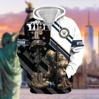 Frenzidea Unique Honoring All Who Served US Veteran Zip Hoodie