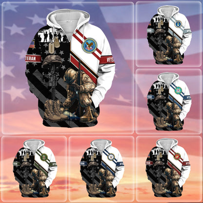 Frenzidea Unique Honoring All Who Served US Veteran Zip Hoodie