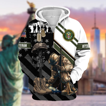 Frenzidea Unique Honoring All Who Served US Veteran Zip Hoodie