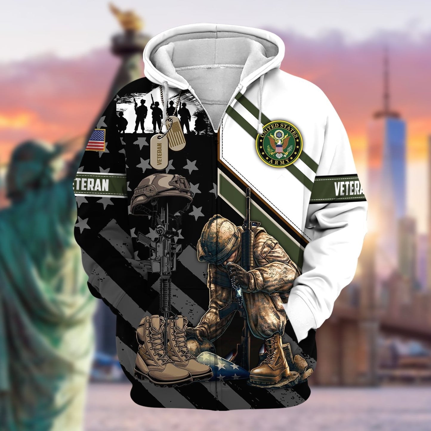 Frenzidea Unique Honoring All Who Served US Veteran Zip Hoodie