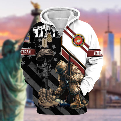 Frenzidea Unique Honoring All Who Served US Veteran Zip Hoodie
