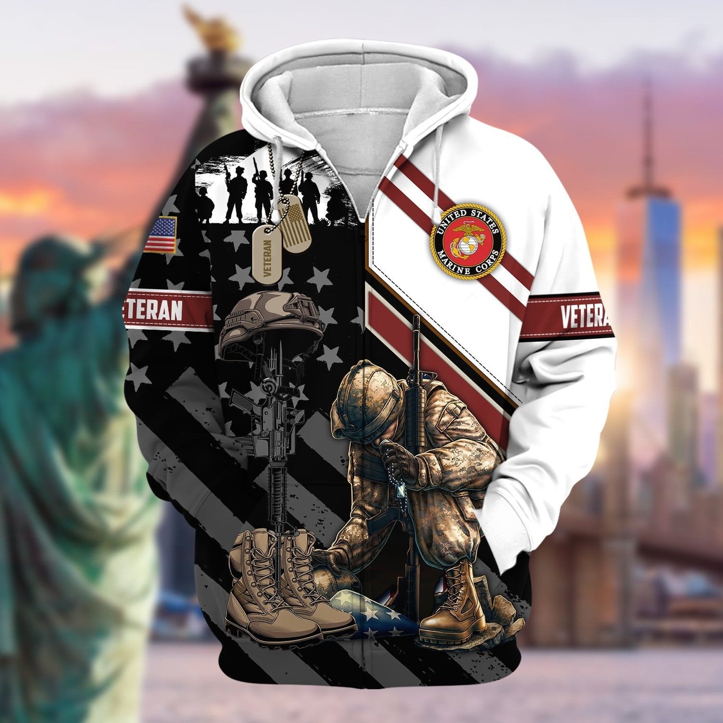 Frenzidea Unique Honoring All Who Served US Veteran Zip Hoodie