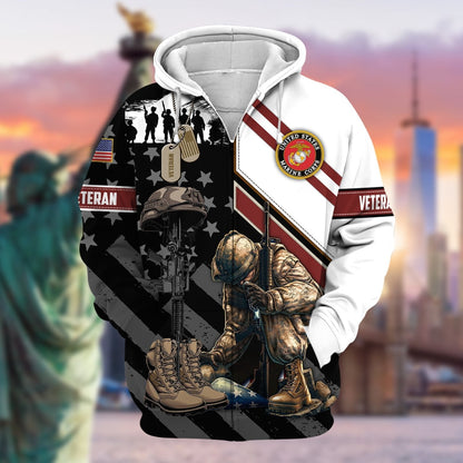 Frenzidea Unique Honoring All Who Served US Veteran Zip Hoodie