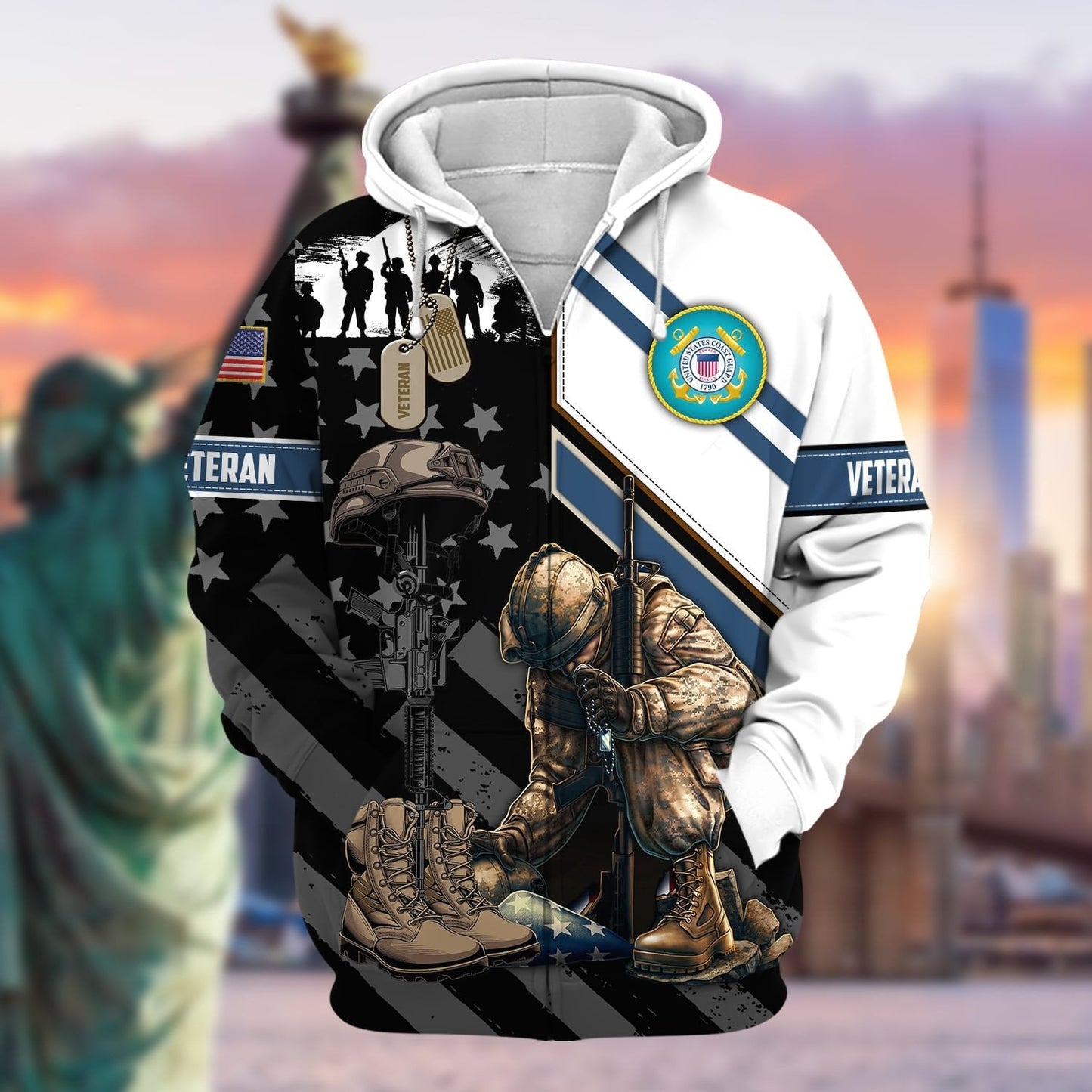 Frenzidea Unique Honoring All Who Served US Veteran Zip Hoodie