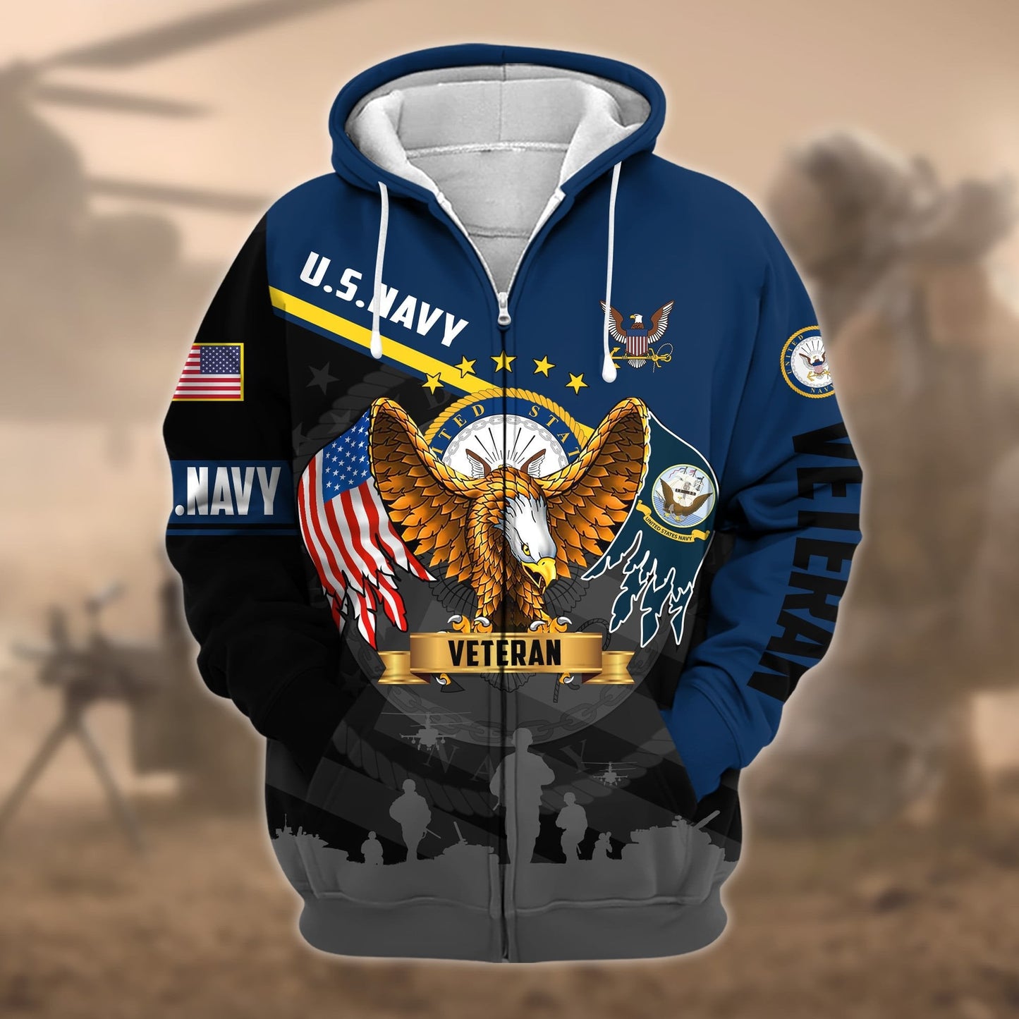 Frenzidea Premium Proudly Served US Veteran Zip Hoodie