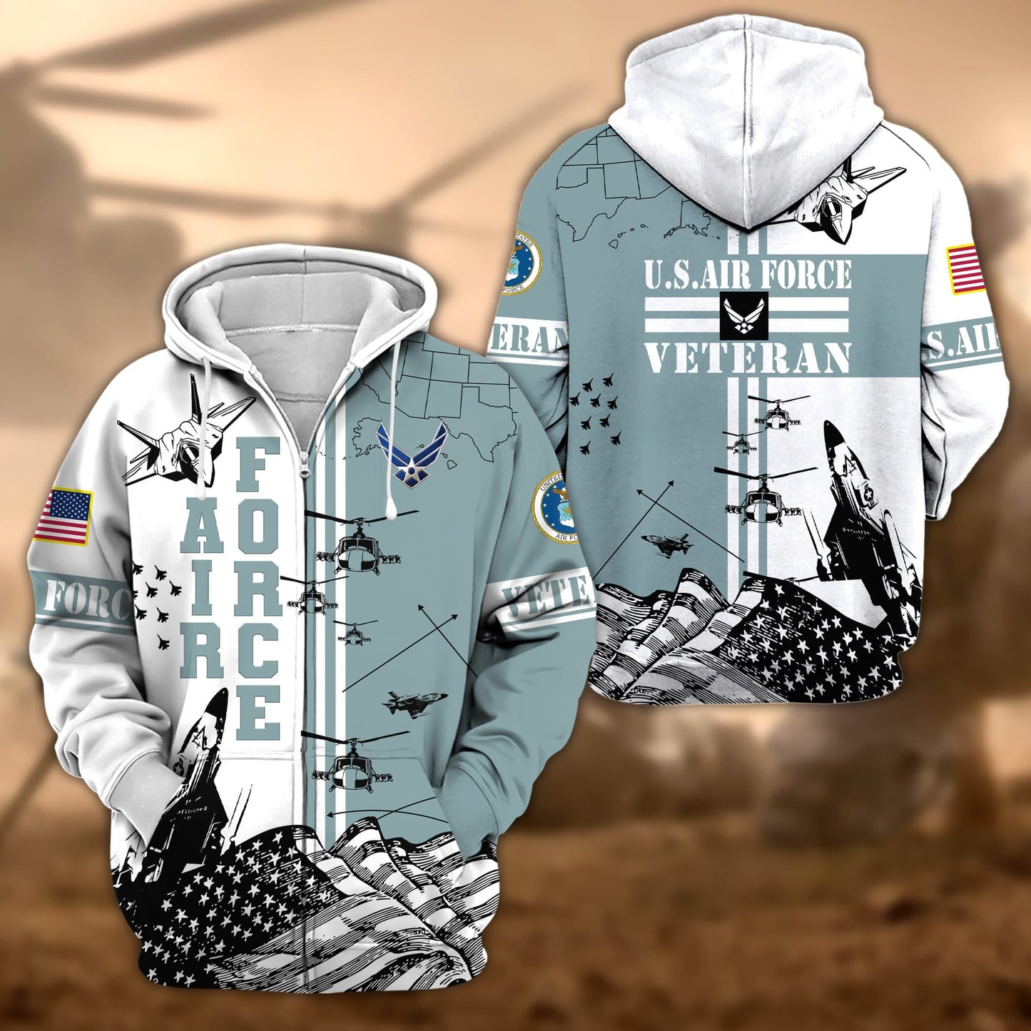 Frenzidea Premium Proudly Served US Veteran Zip Hoodie