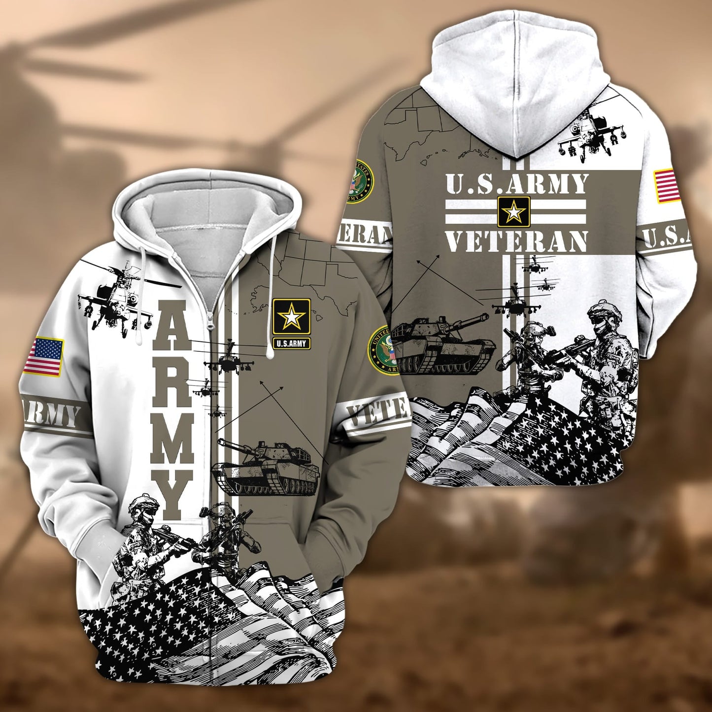 Frenzidea Premium Proudly Served US Veteran Zip Hoodie
