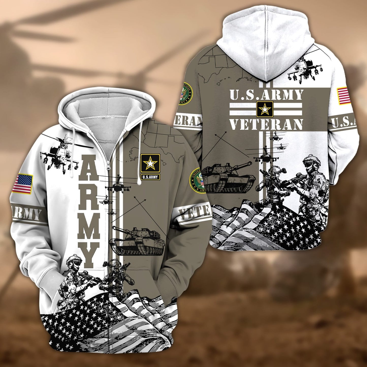 Frenzidea Premium Proudly Served US Veteran Zip Hoodie