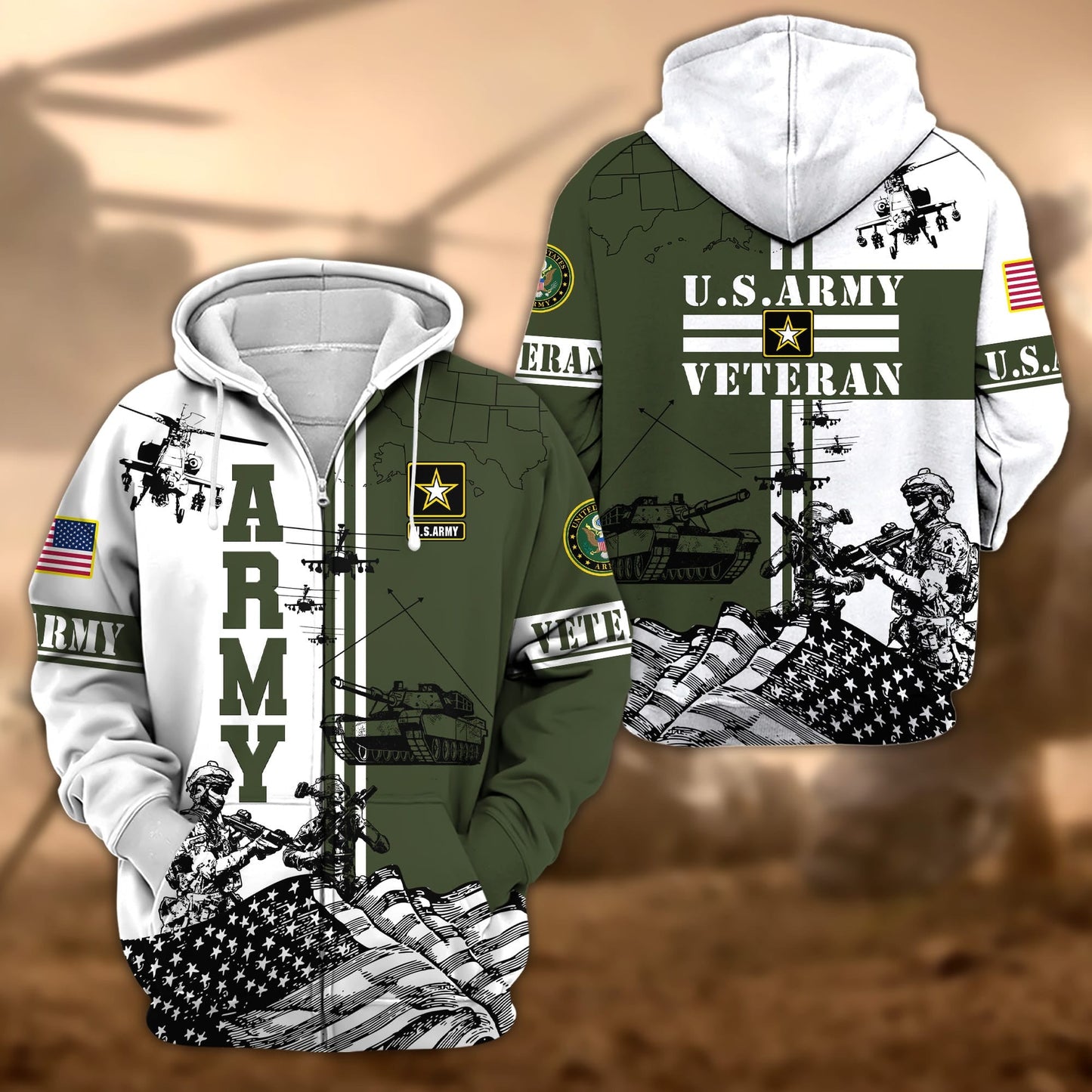 Frenzidea Premium Proudly Served US Veteran Zip Hoodie