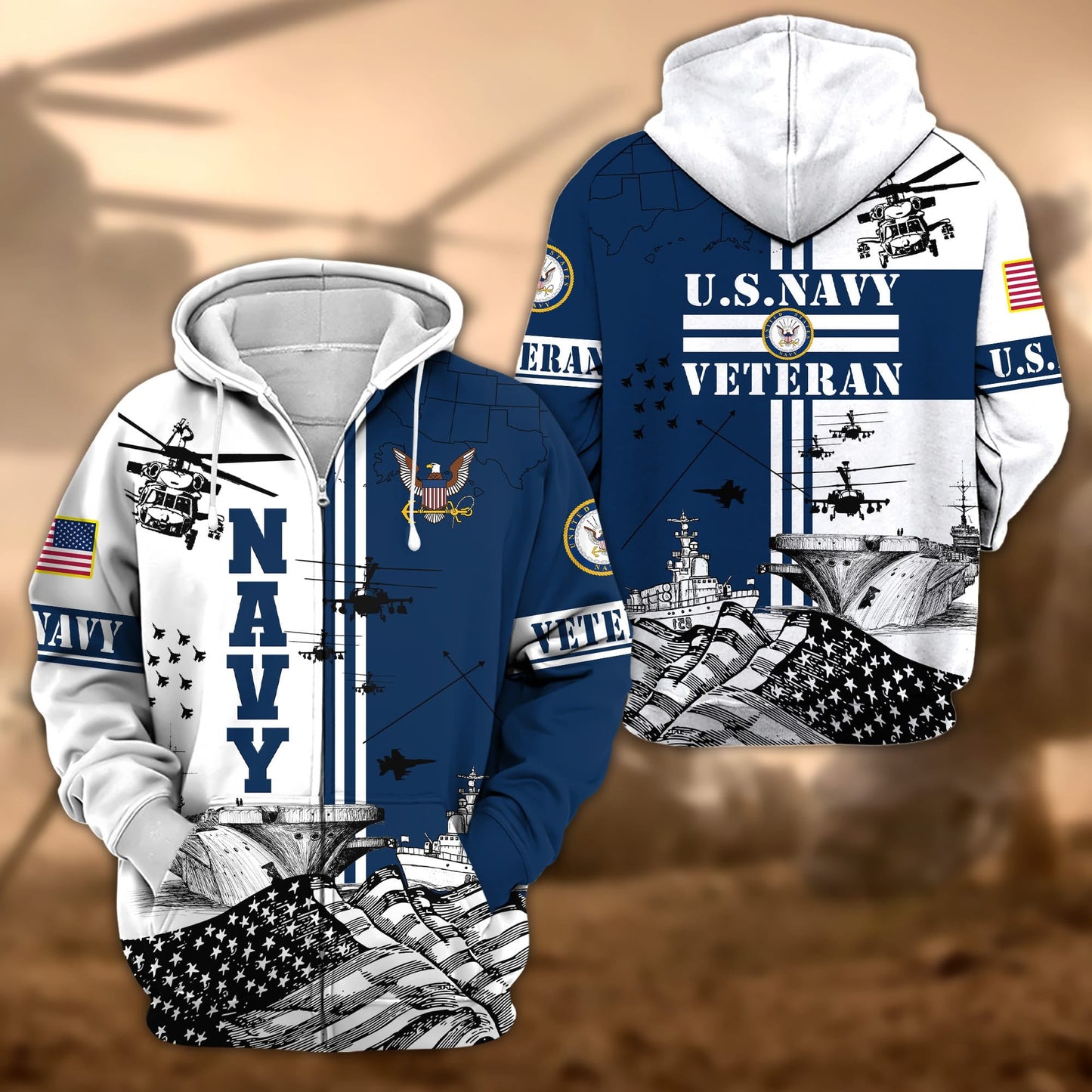 Frenzidea Premium Proudly Served US Veteran Zip Hoodie