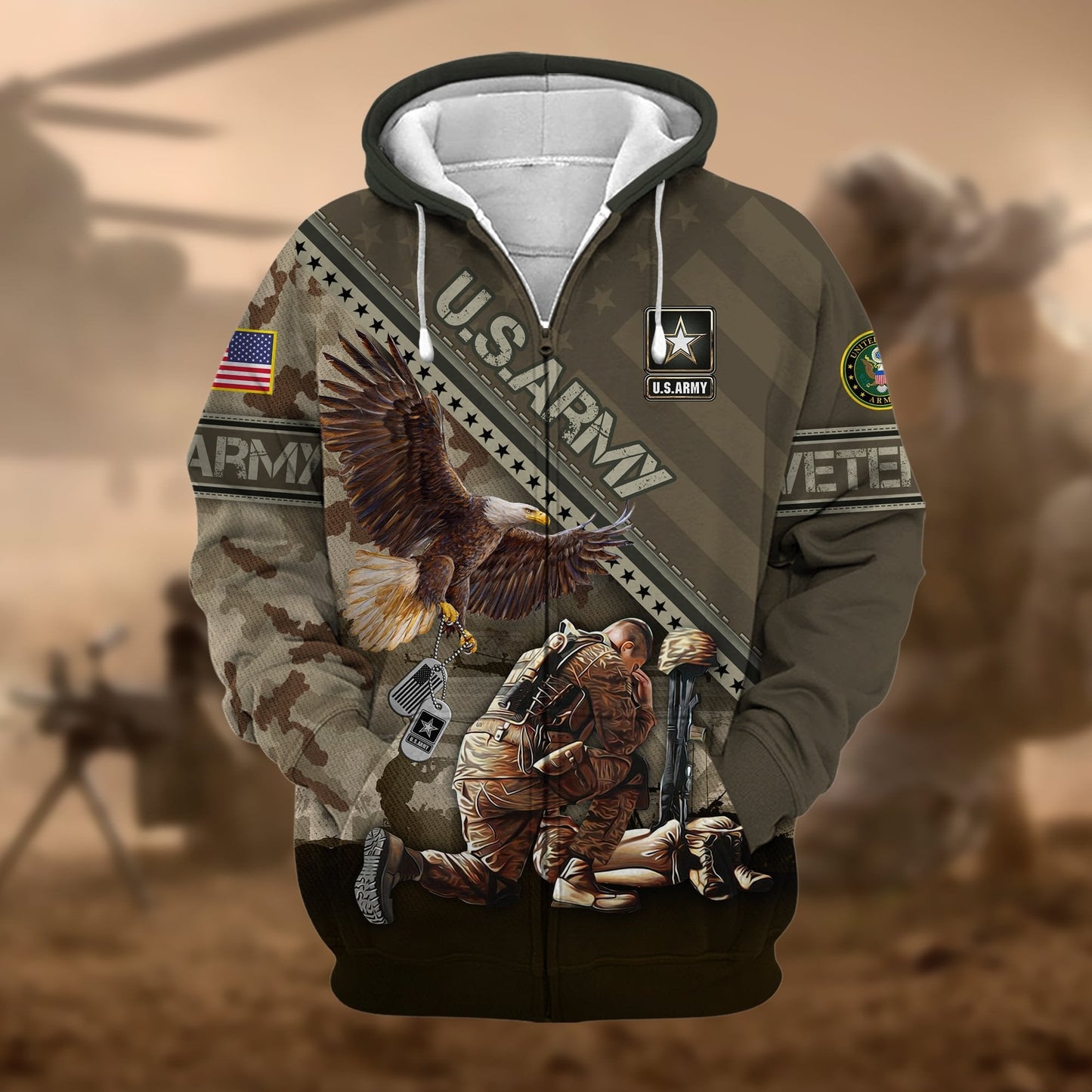 Frenzidea Premium Proudly Served US Veteran Zip Hoodie