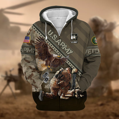 Frenzidea Premium Proudly Served US Veteran Zip Hoodie