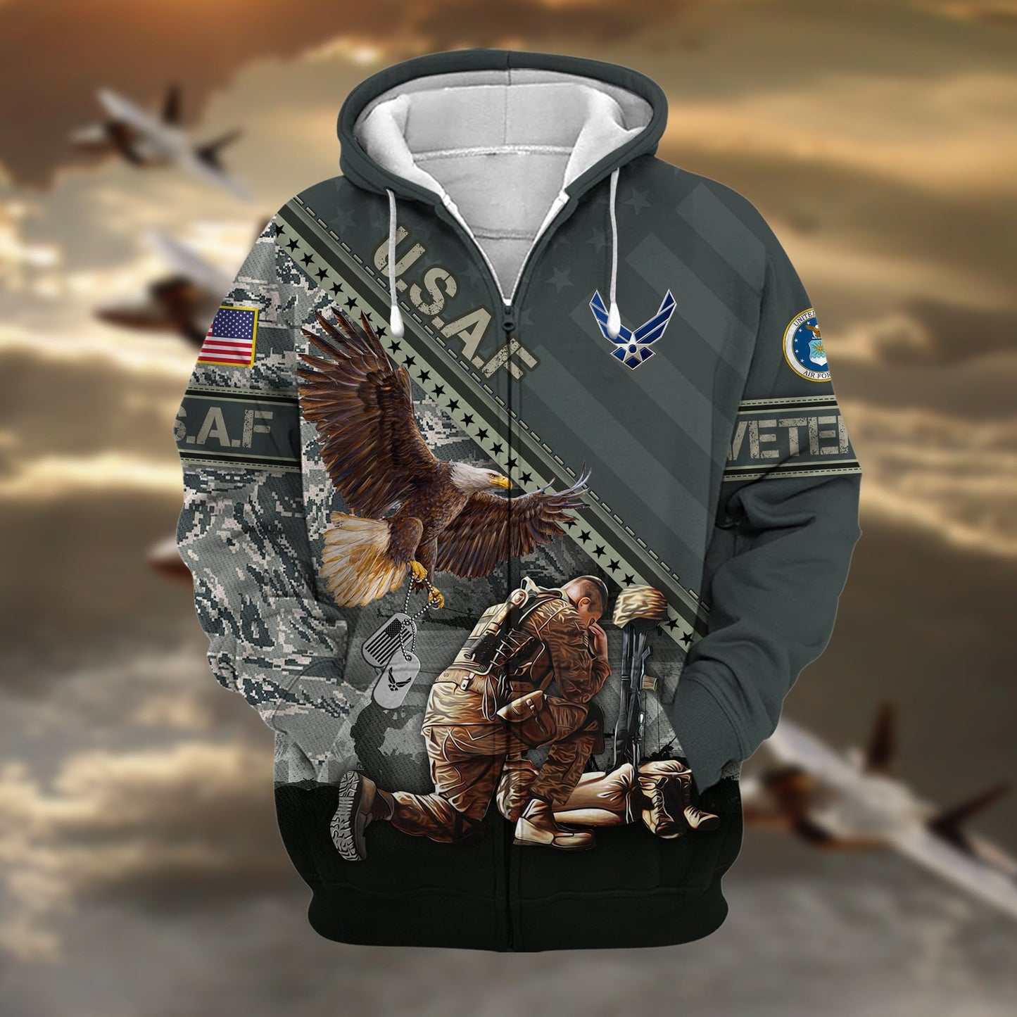 Frenzidea Premium Proudly Served US Veteran Zip Hoodie