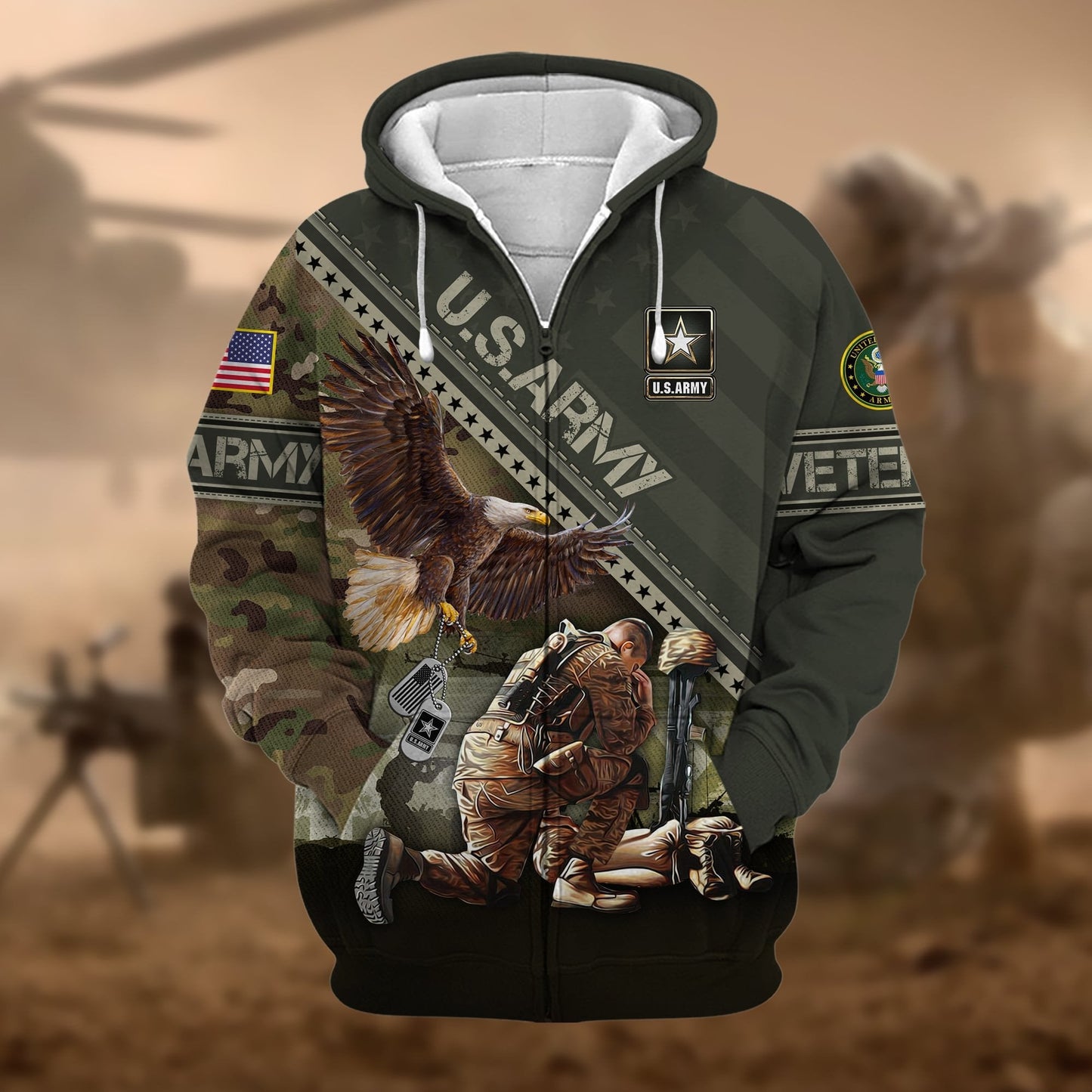 Frenzidea Premium Proudly Served US Veteran Zip Hoodie