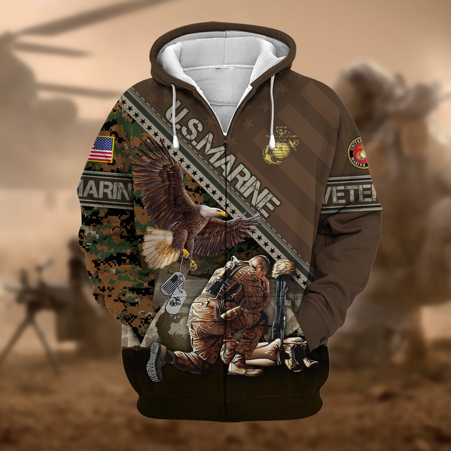 Frenzidea Premium Proudly Served US Veteran Zip Hoodie