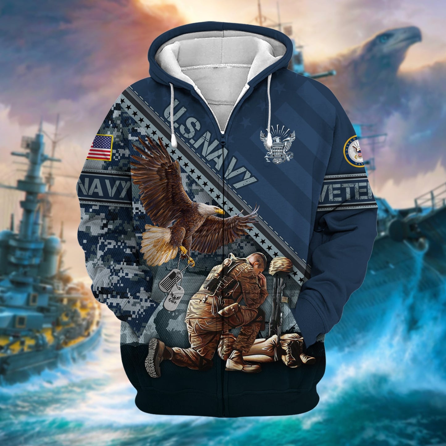 Frenzidea Premium Proudly Served US Veteran Zip Hoodie
