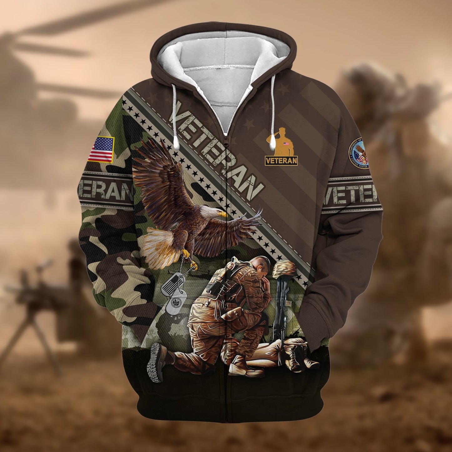 Frenzidea Premium Proudly Served US Veteran Zip Hoodie